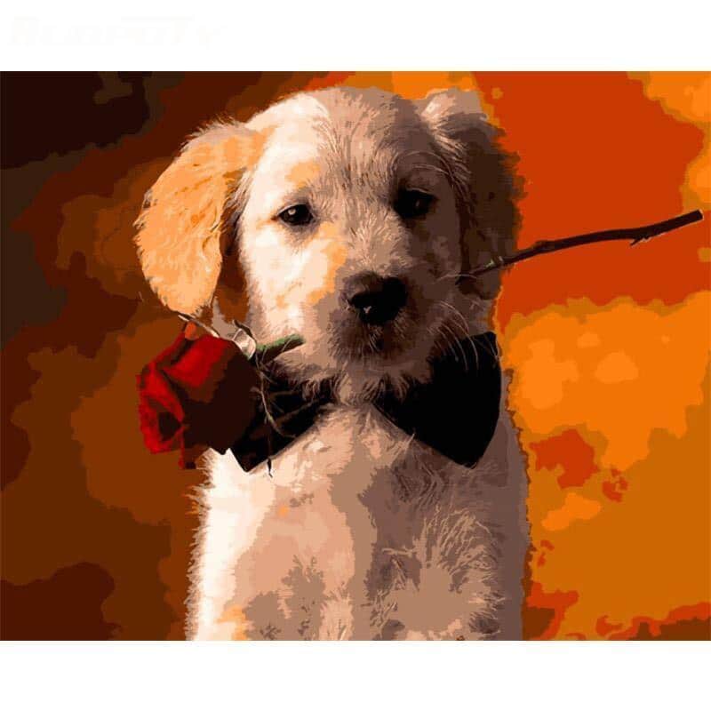 

Puppy Holding a Rose – Paint By Numbers - 40*50CM, 501 Original