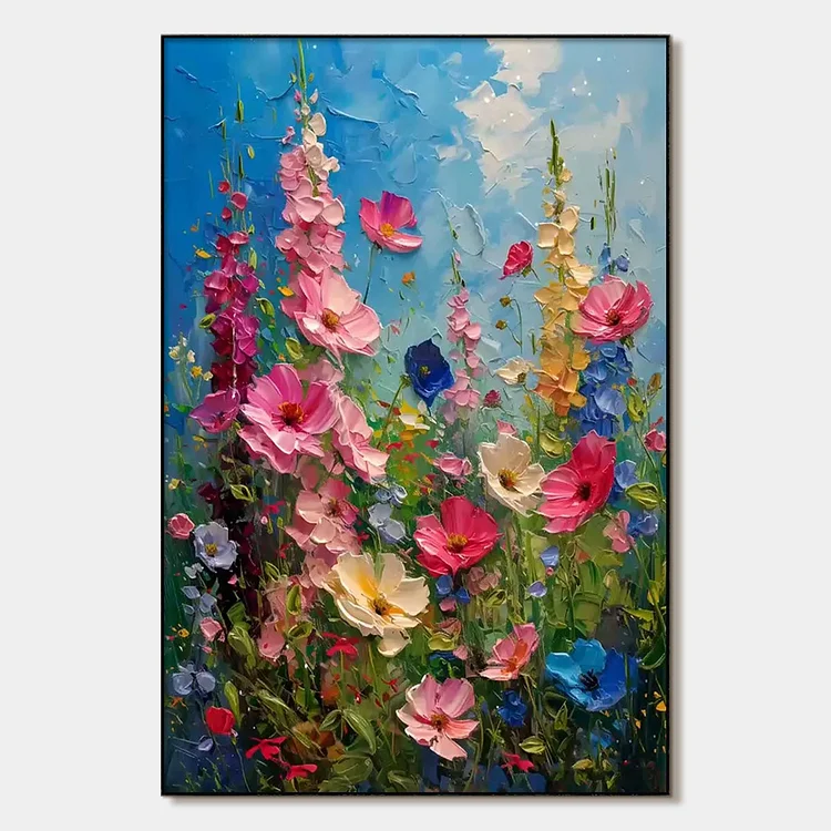 SUMMER MEADOW DANCE: Textured Impasto Floral Oil Painting（Canvas painting）