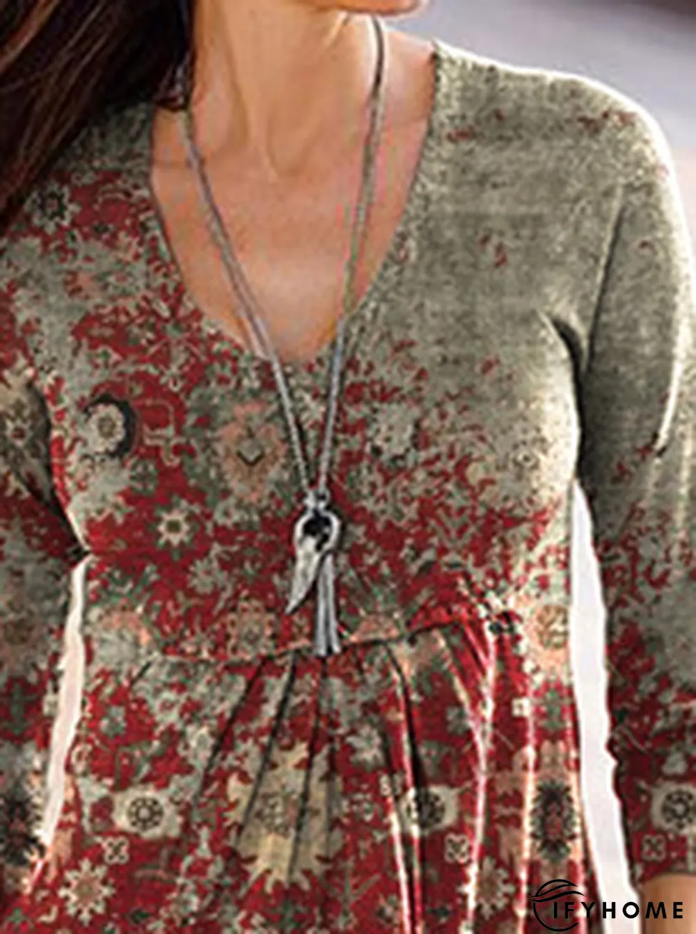 Casual Shift V Neck Cotton-Blend Dress | IFYHOME