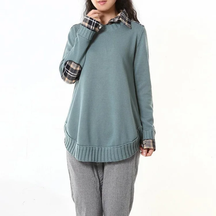 Blue oversize woman sweaters fake two pieces
