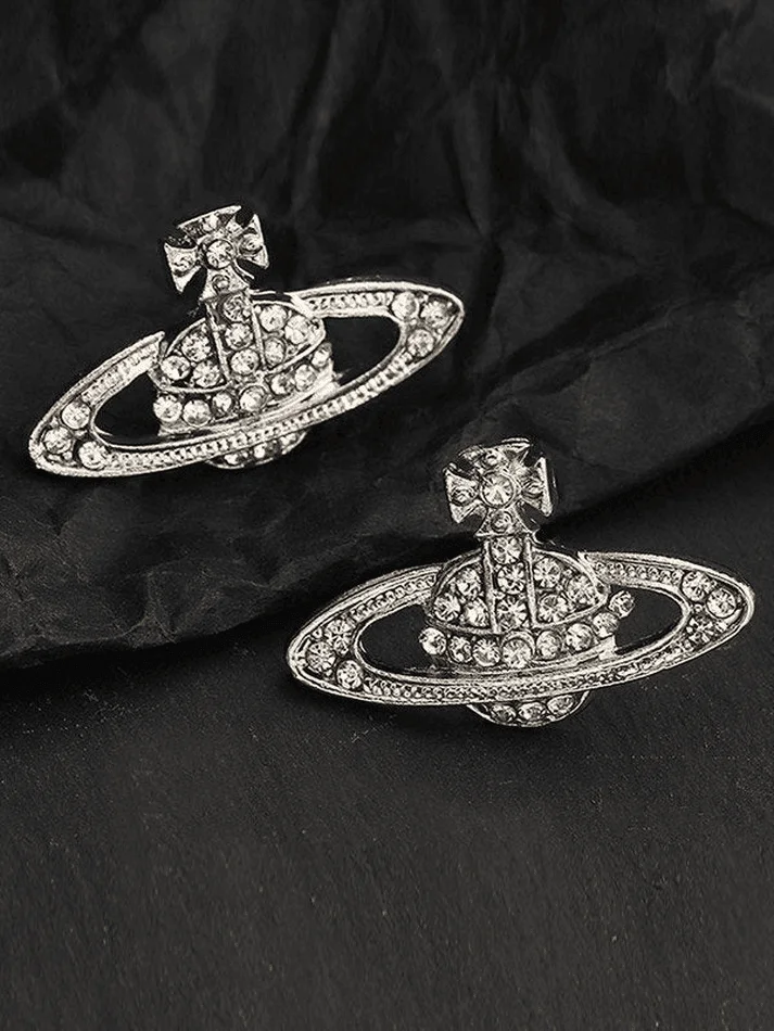 Brownm Rhinestone Planet Design Earring