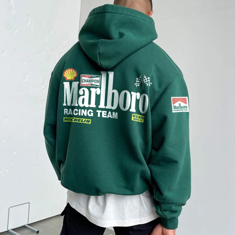 Men's Oversized Hoodie Racing Graphic Print Pocket Comfort Hooded Sweatshirt Green