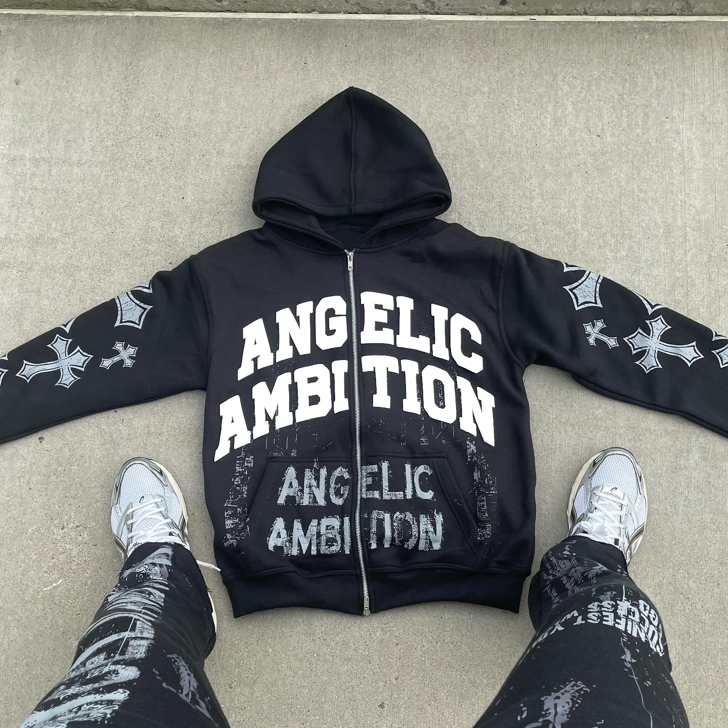 Angelic Ambition Print Long Sleeve Zipper Hoodies