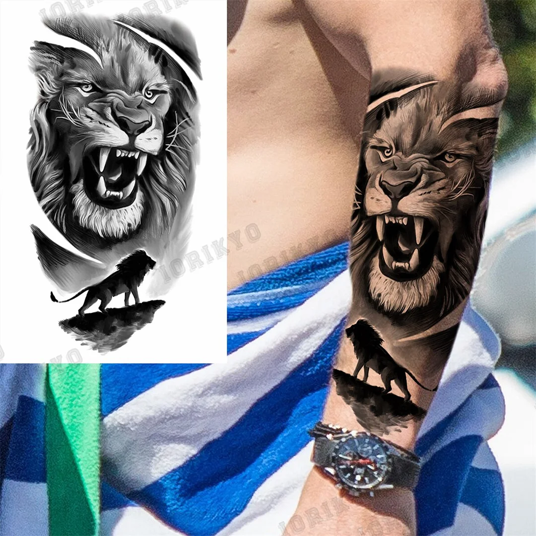 Sdrawing Tiger Skull Wolf Temporary Tattoos For Men Adult Crown Compass Pirate Warrior Fake Tattoo Body Art Decoration Tatoos Paper