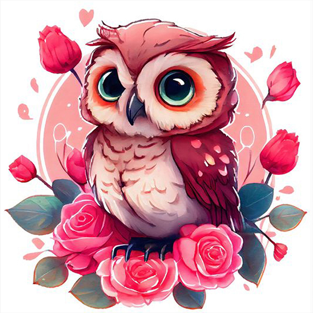 Pink Owl-Paint by Numbers-8"x8"/20x20cm