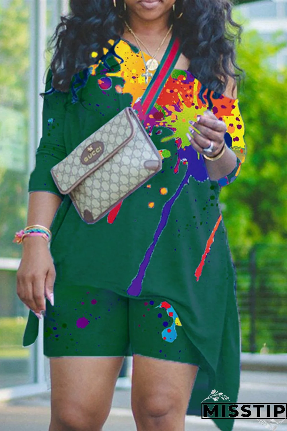 Burgundy Fashion Casual Print Basic Asymmetrical Oblique Collar Long Sleeve Two Pieces