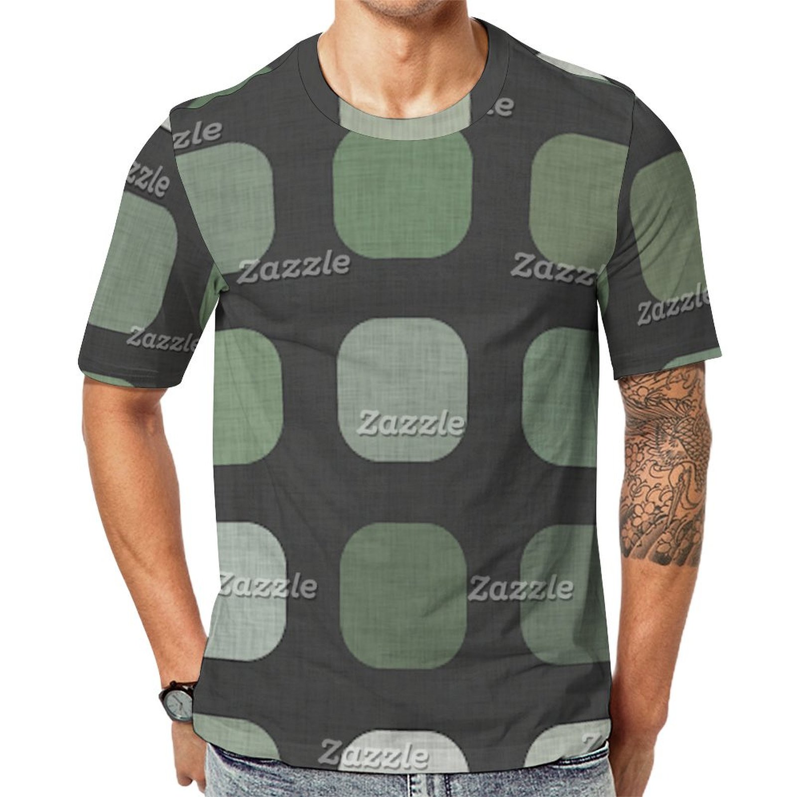 Forest Nature Green Round Squares Short Sleeve Print Unisex Tshirt Summer Casual Tees for Men and Women Coolcoshirts