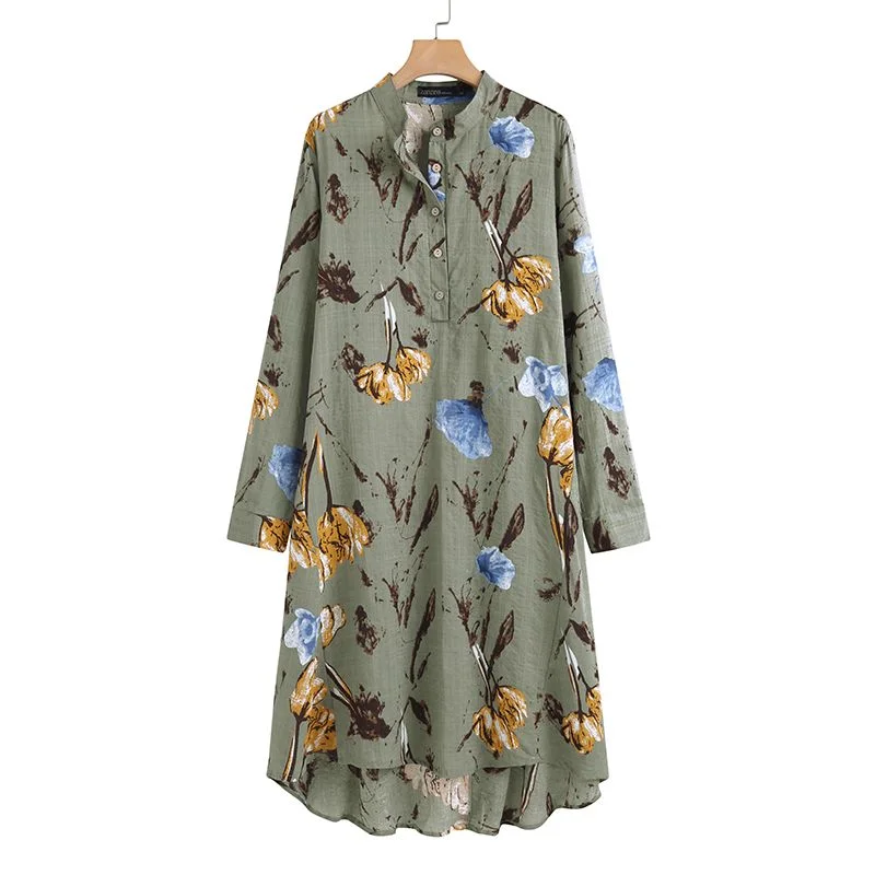 Bohemian Floral Printed Shirt ZANZEA Autumn Blouse Women Female Buttons Blusas Chemise Tunic Top Casual Long Sleeve Long Tops