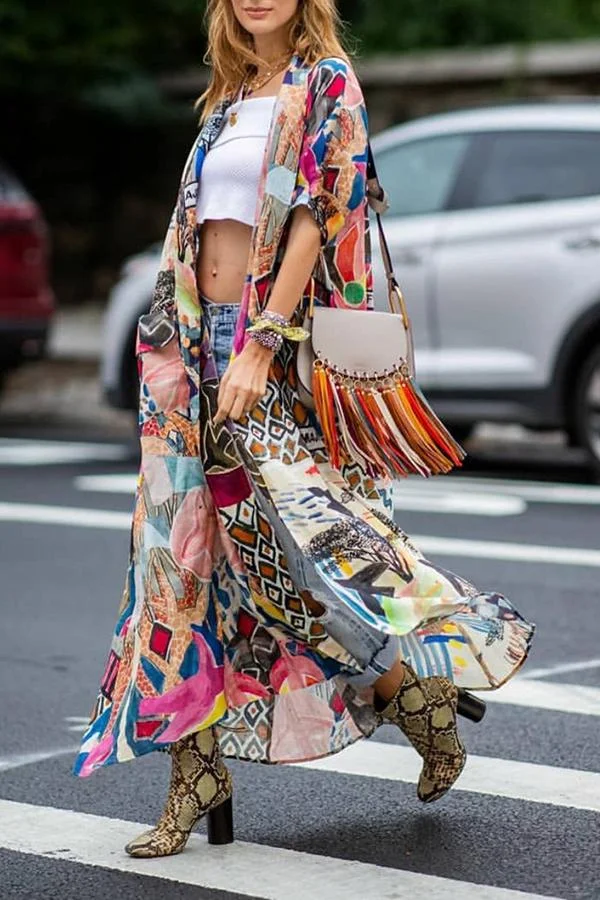 Women Colorful Irregular Printing Holiday Smock-Allyzone-Allyzone