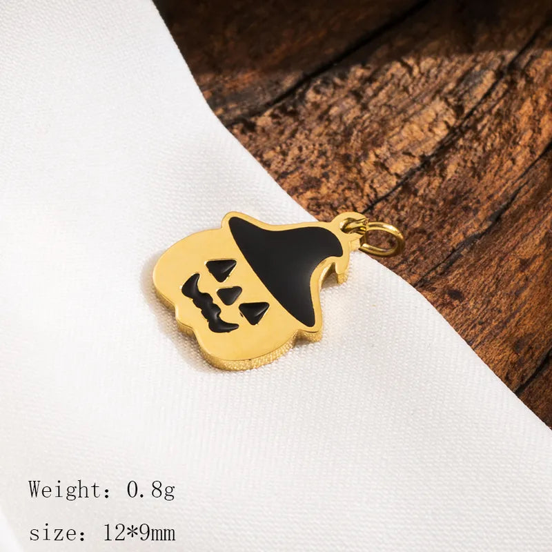 1 Piece 23*24mm Hole 3~3.9mm 304 Stainless Steel 14K Gold Plated Pumpkin Skull Ghost Polished Pendant Jewelry Accessories