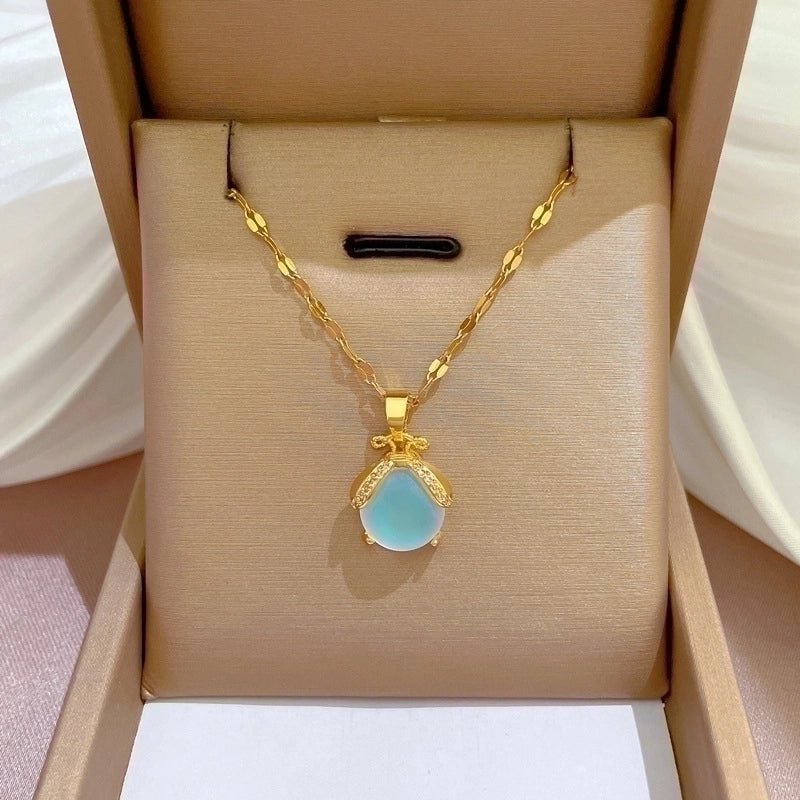 2 Pieces Fashion Heart Shape Butterfly Titanium Steel Copper Inlay Artificial Diamond Pendant Necklace