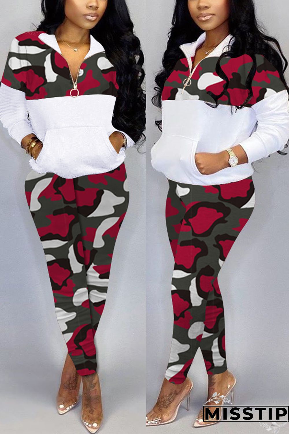Blue Stylish Casual Printing Long Sleeve Zipper Sports Set