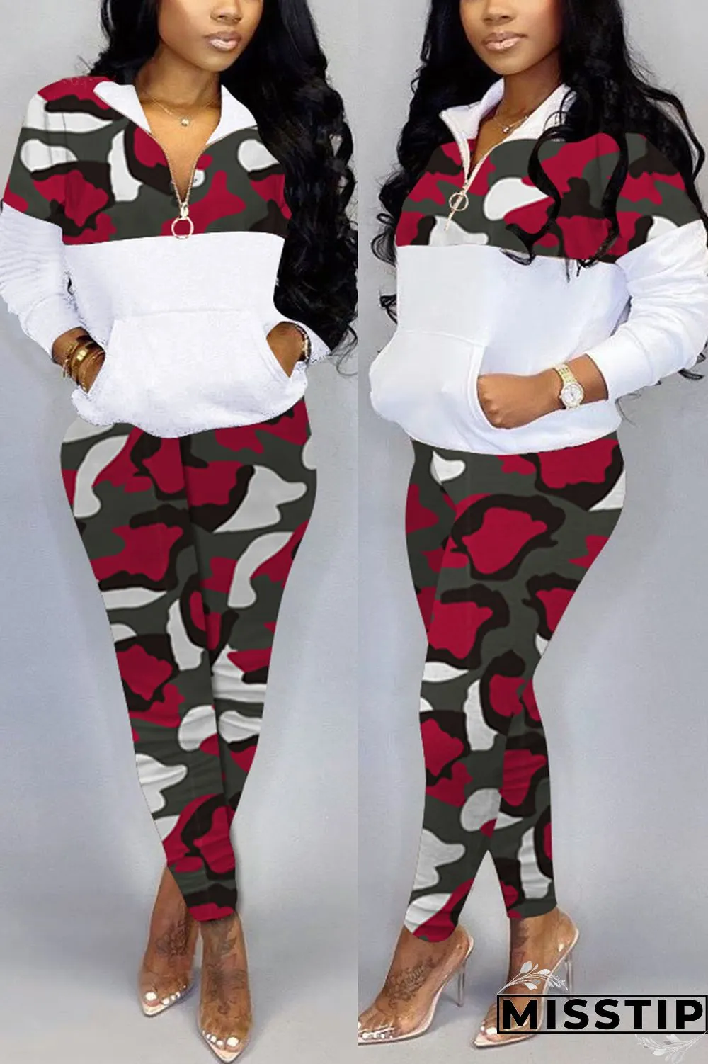 Blue Stylish Casual Printing Long Sleeve Zipper Sports Set