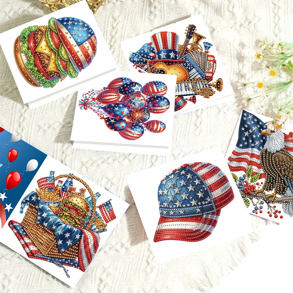 6Pcs Independence Day Diamond Painting Greeting Card DIY Diamond Drawing Card(A)