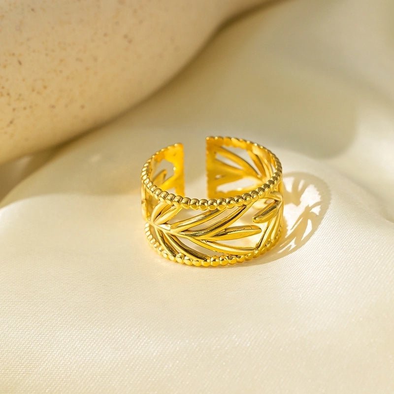 Elegant Streetwear Waves Heart Shape Flower Titanium Steel Irregular Plating Open Rings