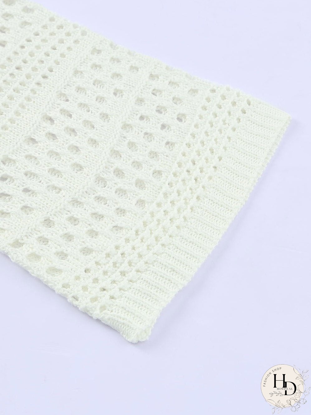 White Crochet V Neck Pullover Sweater with Hollow Out Detail