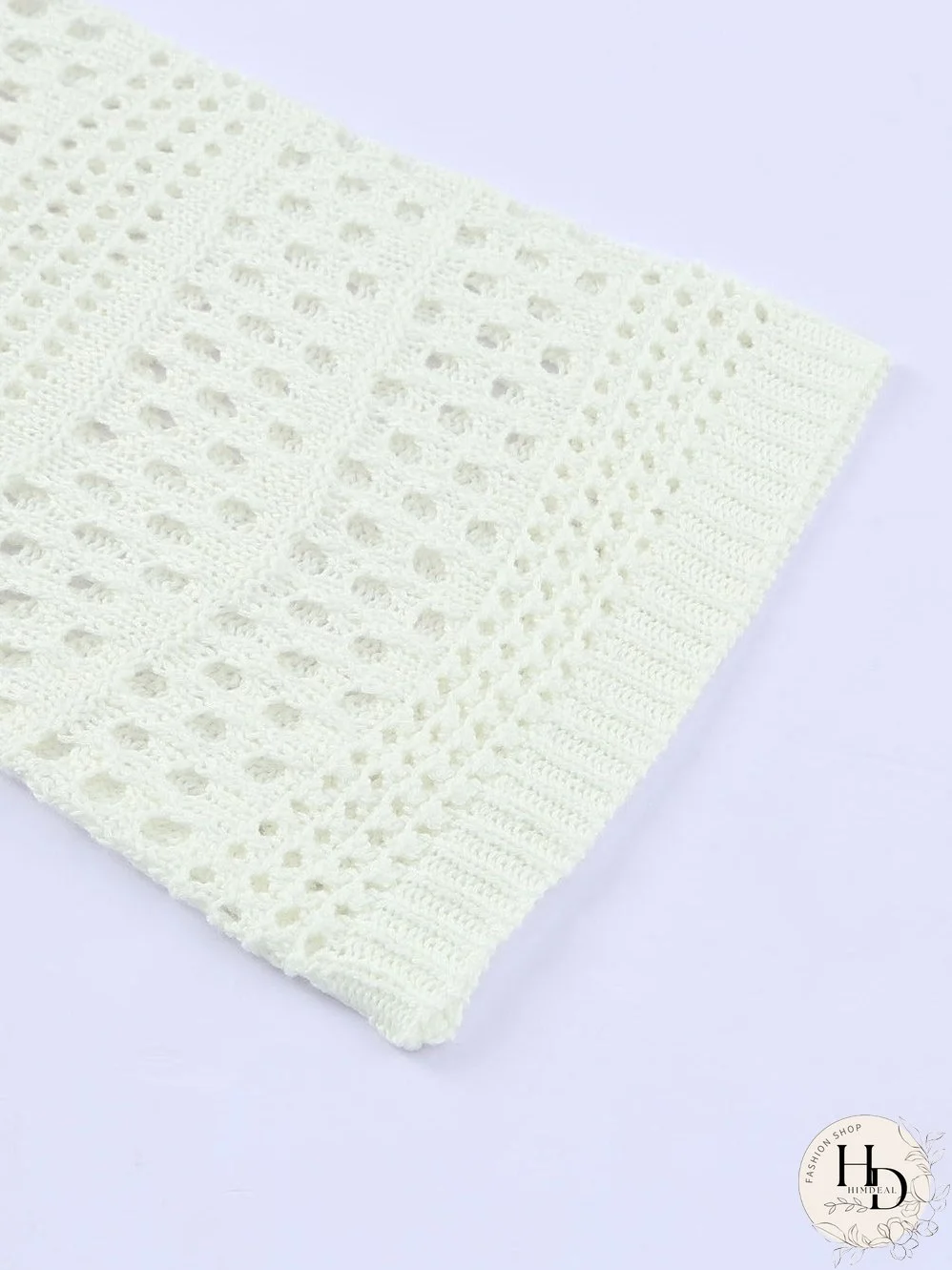 White Crochet V Neck Pullover Sweater with Hollow Out Detail