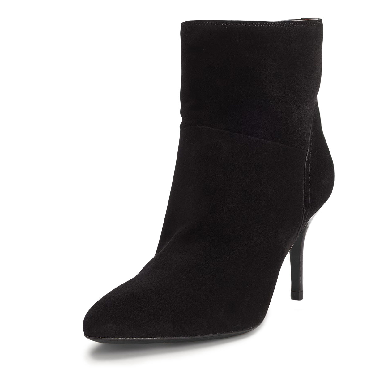 Black Vegan Suede Almond Toe Stiletto Heel Booties for Women Nicepairs