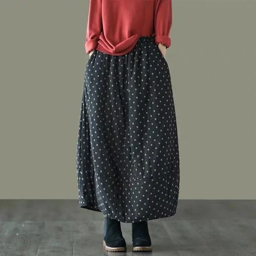 Women Loose Polka Dot Padded Skirts Ladies Vintage Elastic Waist Skirt Female Cotton Linen Winter Skirts 2021