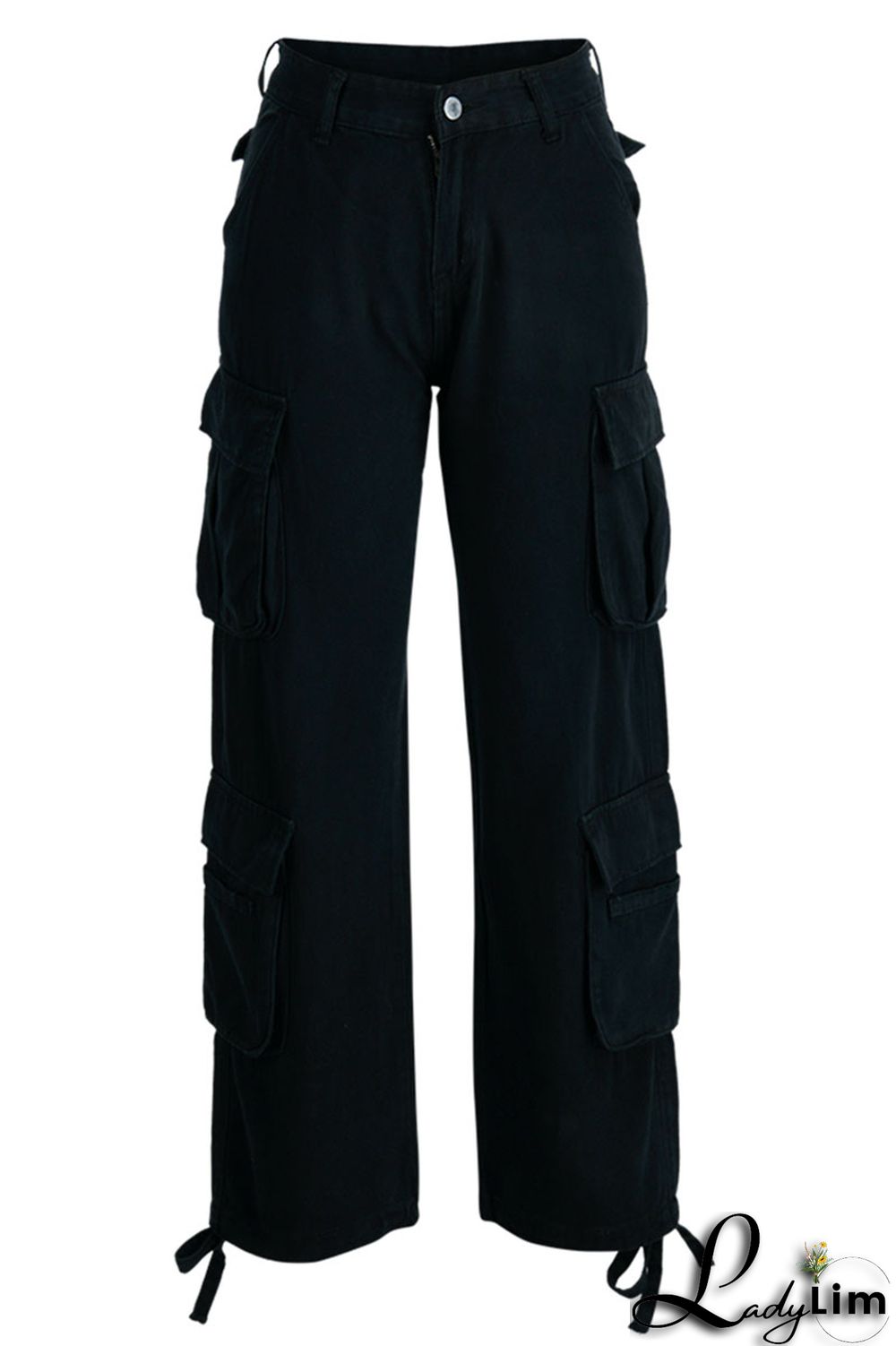 Green Street Solid Patchwork Pocket High Waist Straight Solid Color Bottoms