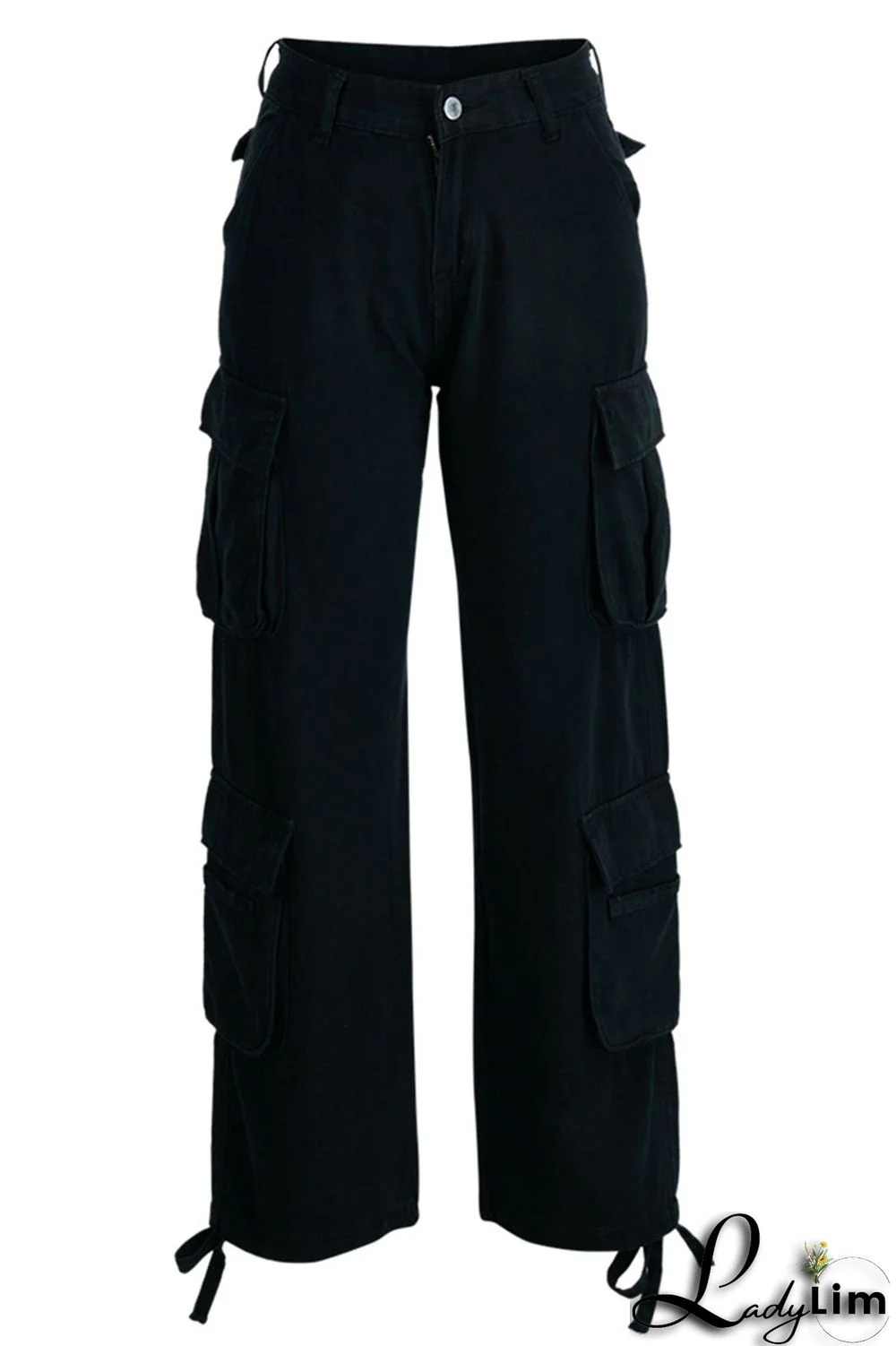 Green Street Solid Patchwork Pocket High Waist Straight Solid Color Bottoms