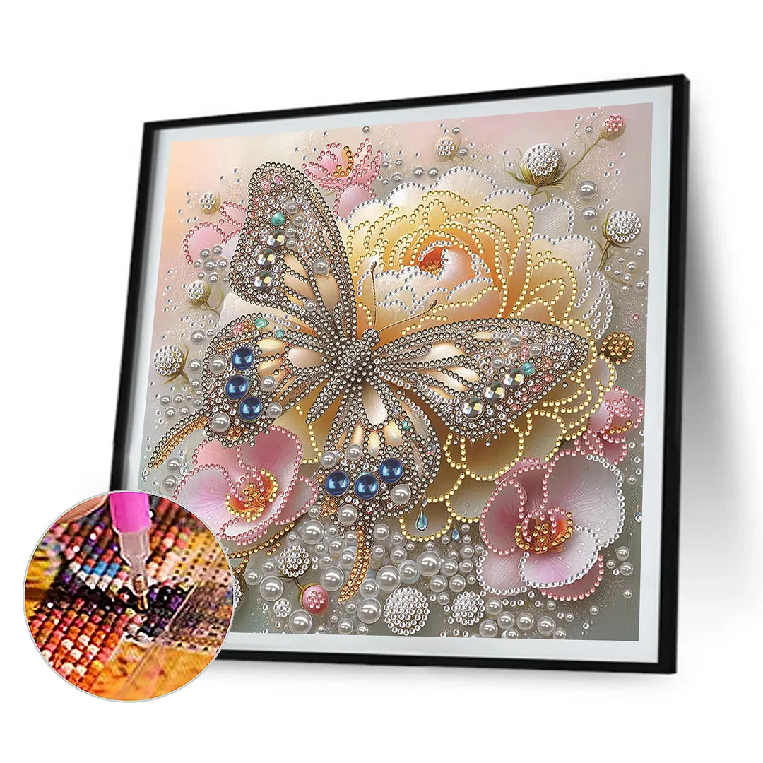 4pcs Pearl Butterfly Special Shaped 5D DIY Partial Drill Diamonds Dots Gem Art Kits for Adults Beginners Home Decor Diamonds Paintings Gem Art 30x30cm