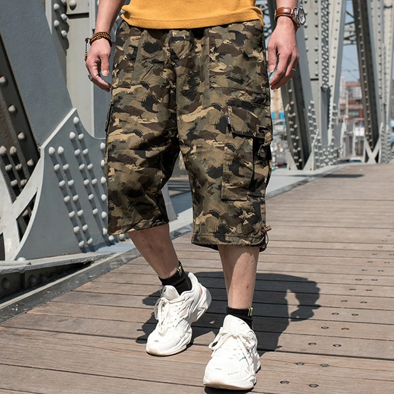 Men's Multi-pocket Plus Fat Large Size Cotton Camouflage Cropped Pants