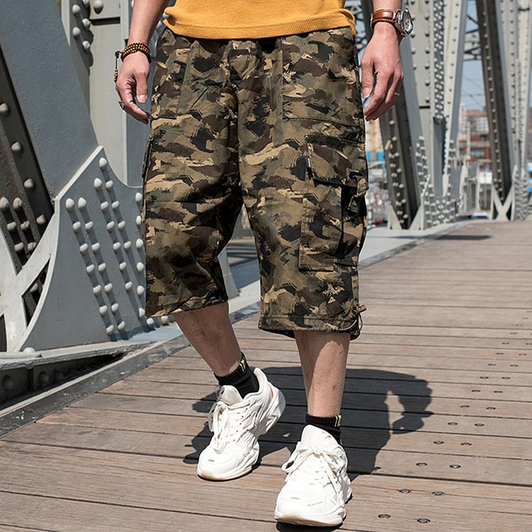 Men's Multi-pocket Plus Fat Large Size Cotton Camouflage Cropped Pants