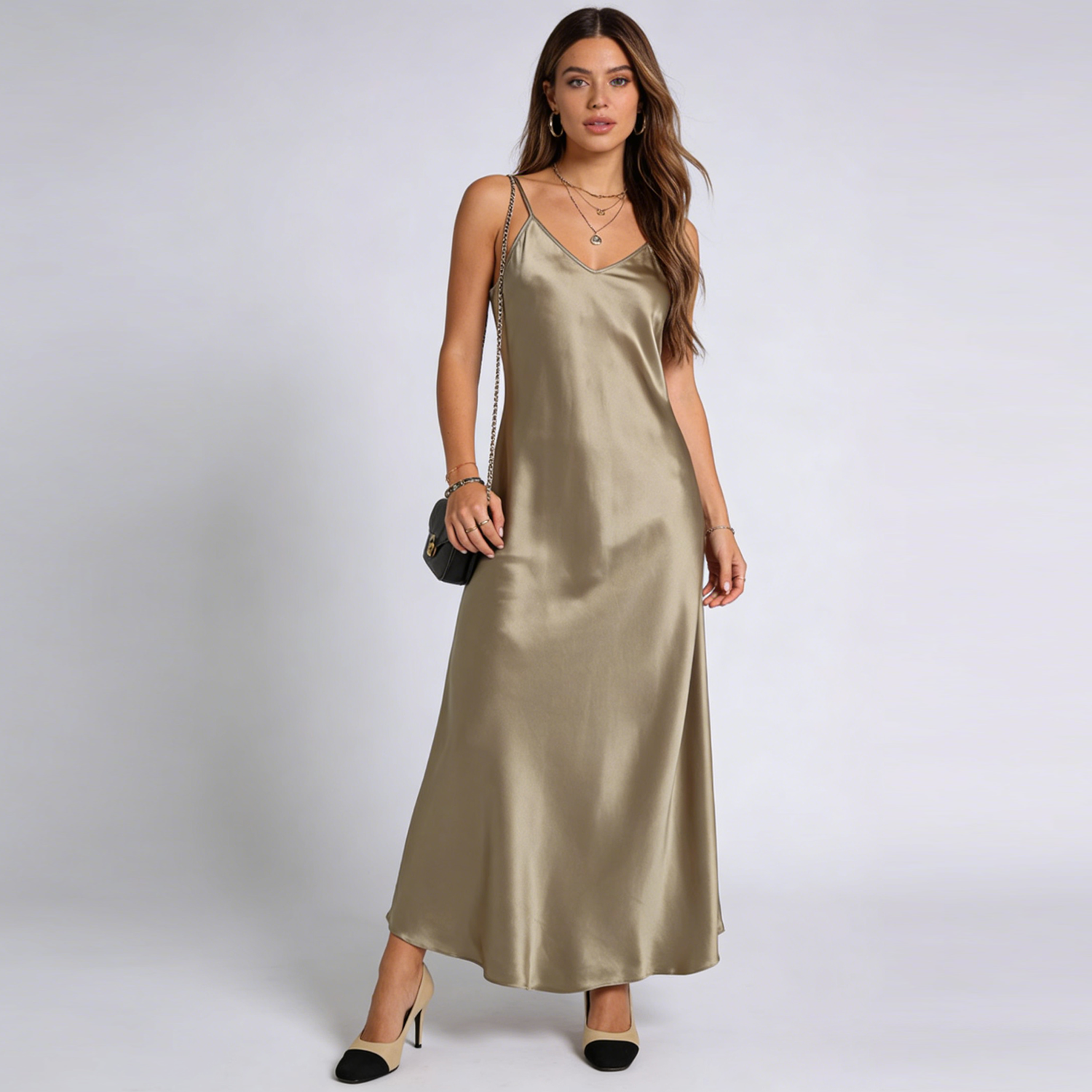 Silk Dress V-Neck Camisole Maxi Style REAL SILK LIFE