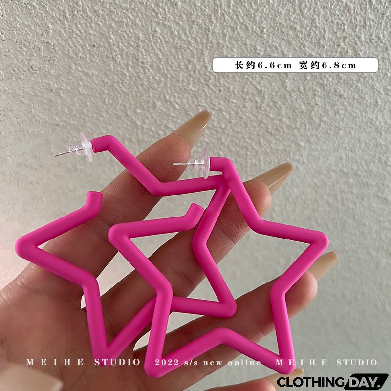 Women Fashion Geometric Fluorescent Rose Without Ear Hole Ear Clip Earrings