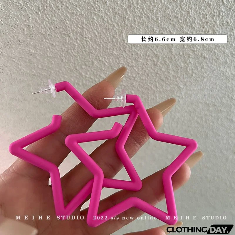 Women Fashion Geometric Fluorescent Rose Without Ear Hole Ear Clip Earrings