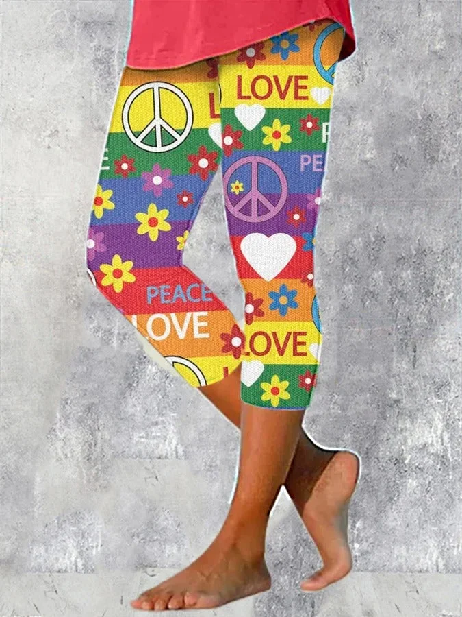 Women's Peace Love Hippie art Print Leggings socialshop