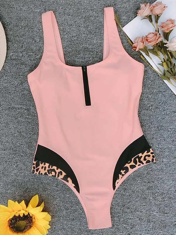 Zipper Front Seamless One Piece Swimsuit