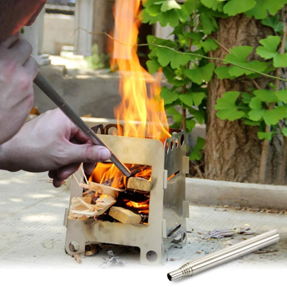 2 PCS Outdoor Camping Fire Tool Stainless Steel Blower Picnic Barbeque Barbecue Tool Retractable Blow Torch, Specification:6 Sections