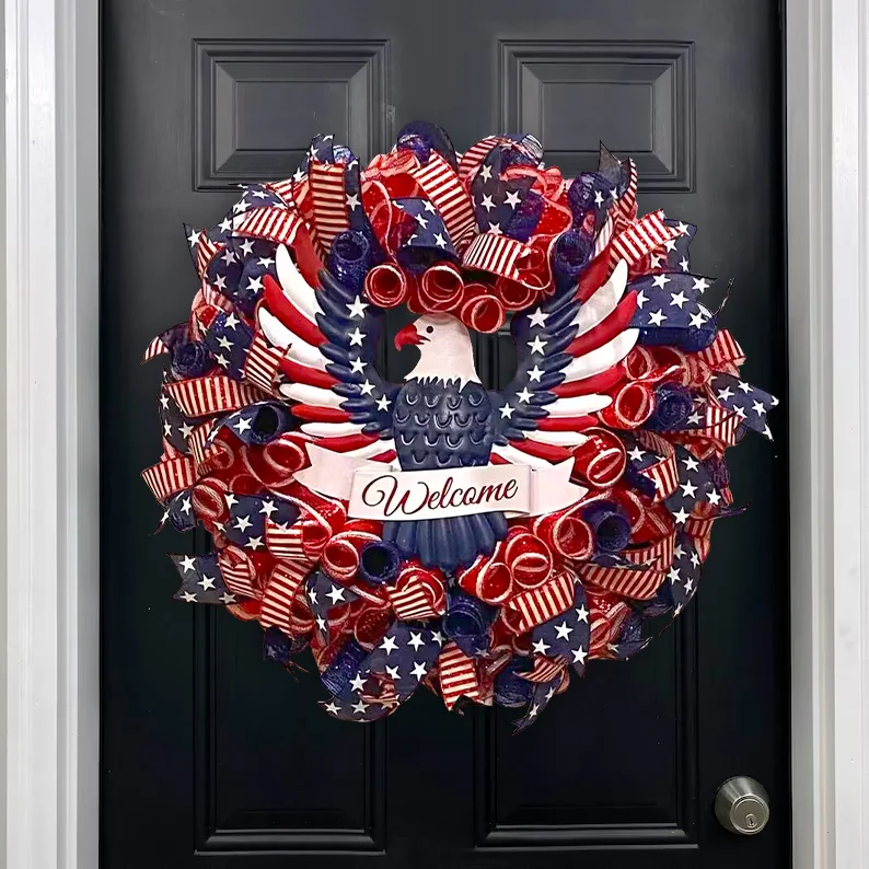 💙❤️4th of July🎈-Patriotic Eagle Wreath for front door🥳