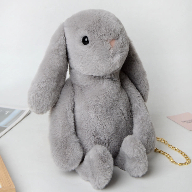 Women’s Plush Rabbit Streetwear Asymmetrical Dress Zipper Crossbody Bag