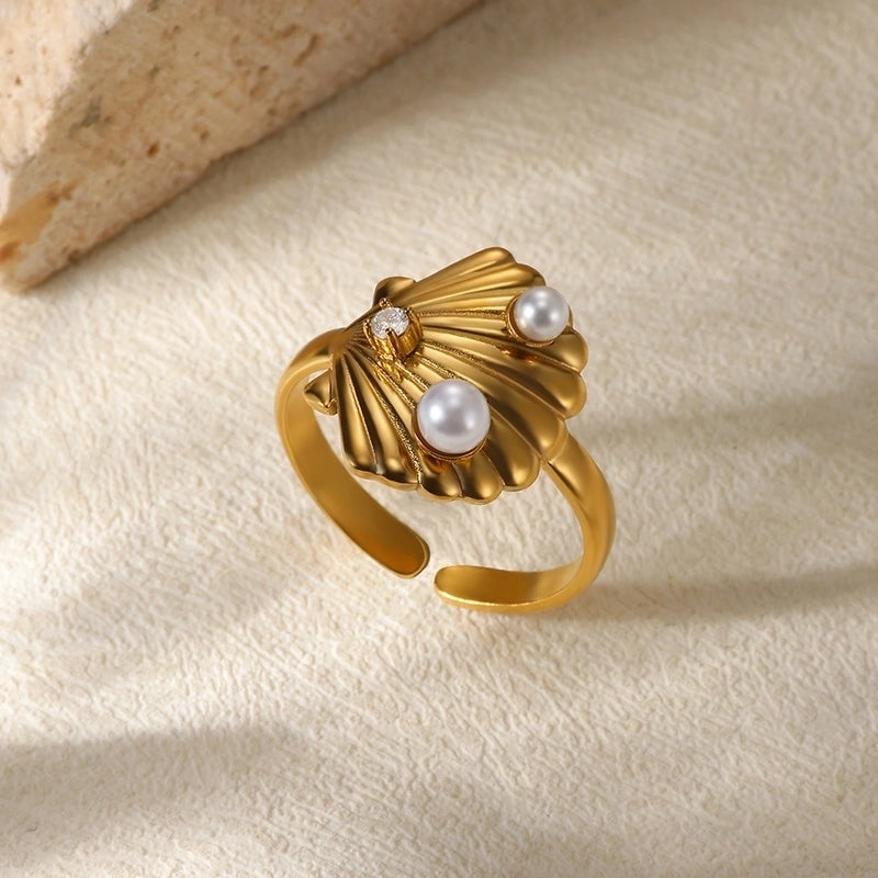 Casual Elegant Minimalist Geometric Heart Shape 304 Stainless Steel Artificial Pearls Plating Open Rings