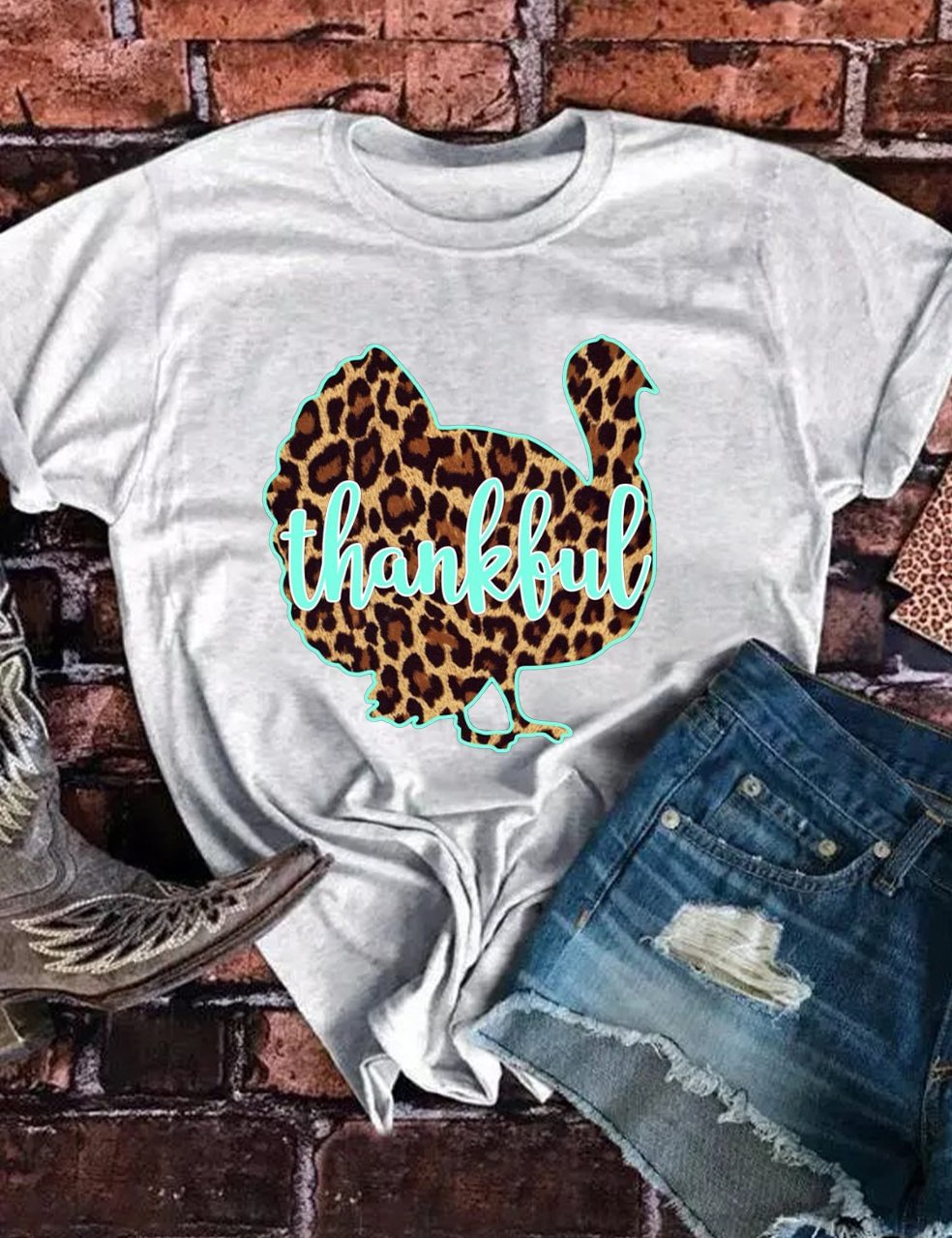 Leopard Turkey Thankful T-Shirt