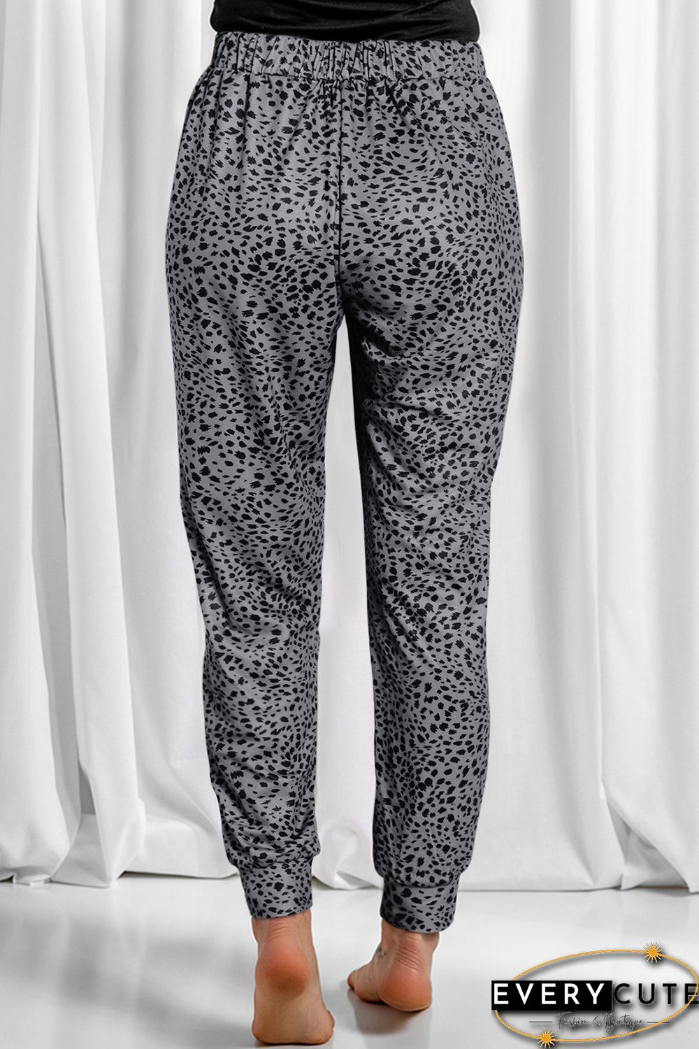 Gray Animal Spots Drawstring Lounge Jogger Pants