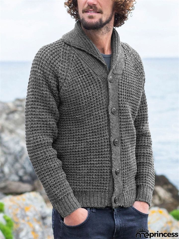 Men's Classic Grey Keep Warm Soft Button Knitted Sweaters