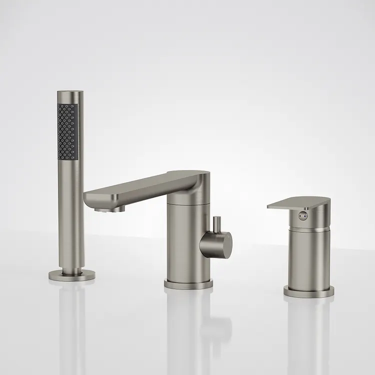 EVERSTEIN 3 Hole Bathtub Faucet with Hand Shower Brushed Nickel