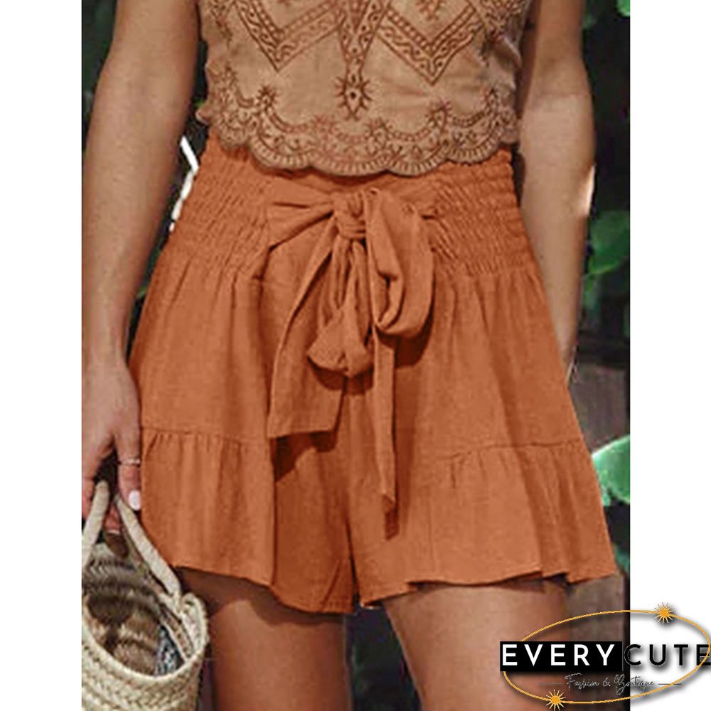 Orange Ruffle Hem Tie Waist Wide Leg Culotte