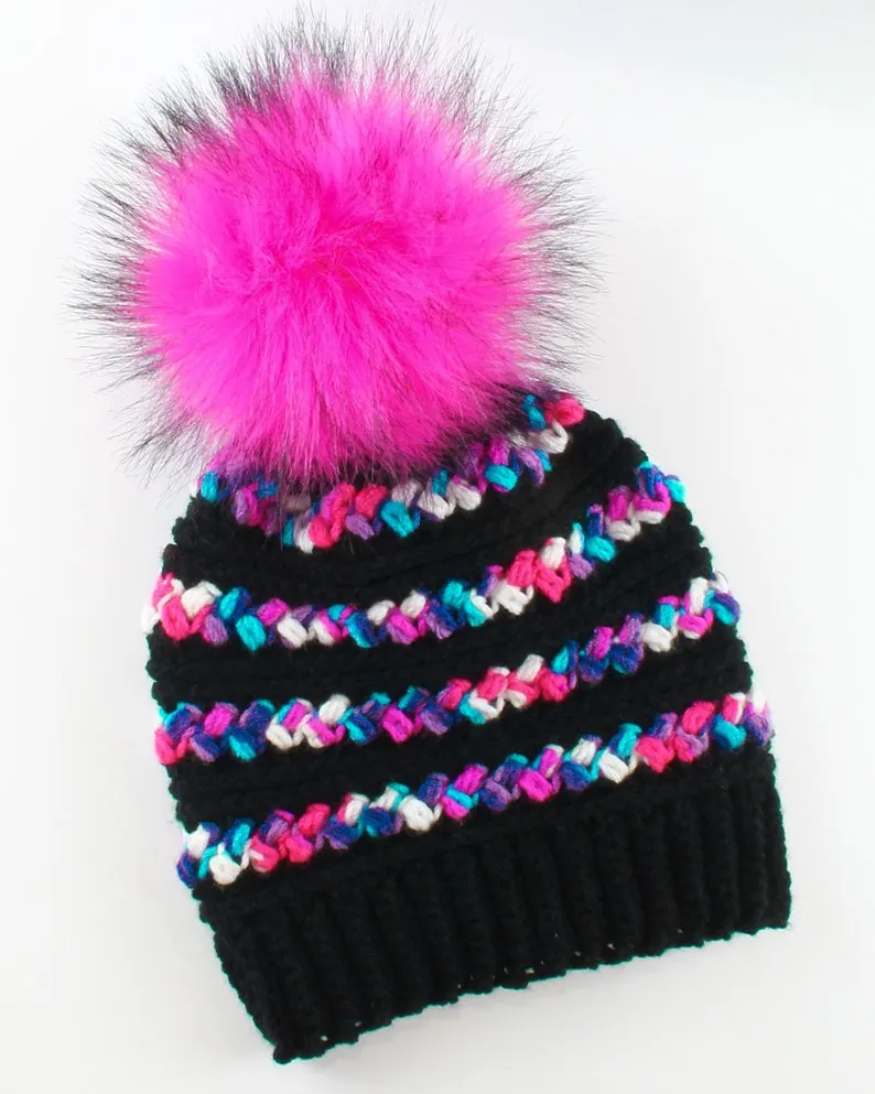 Easy Crochet pattern-Crochet hat&ndash;MADISON Beanie Hat Pattern-Crochet hat pattern PDF-Crochet beanie Pom Pom (Toddler-Child&ndash;Teen- Adult sizes)