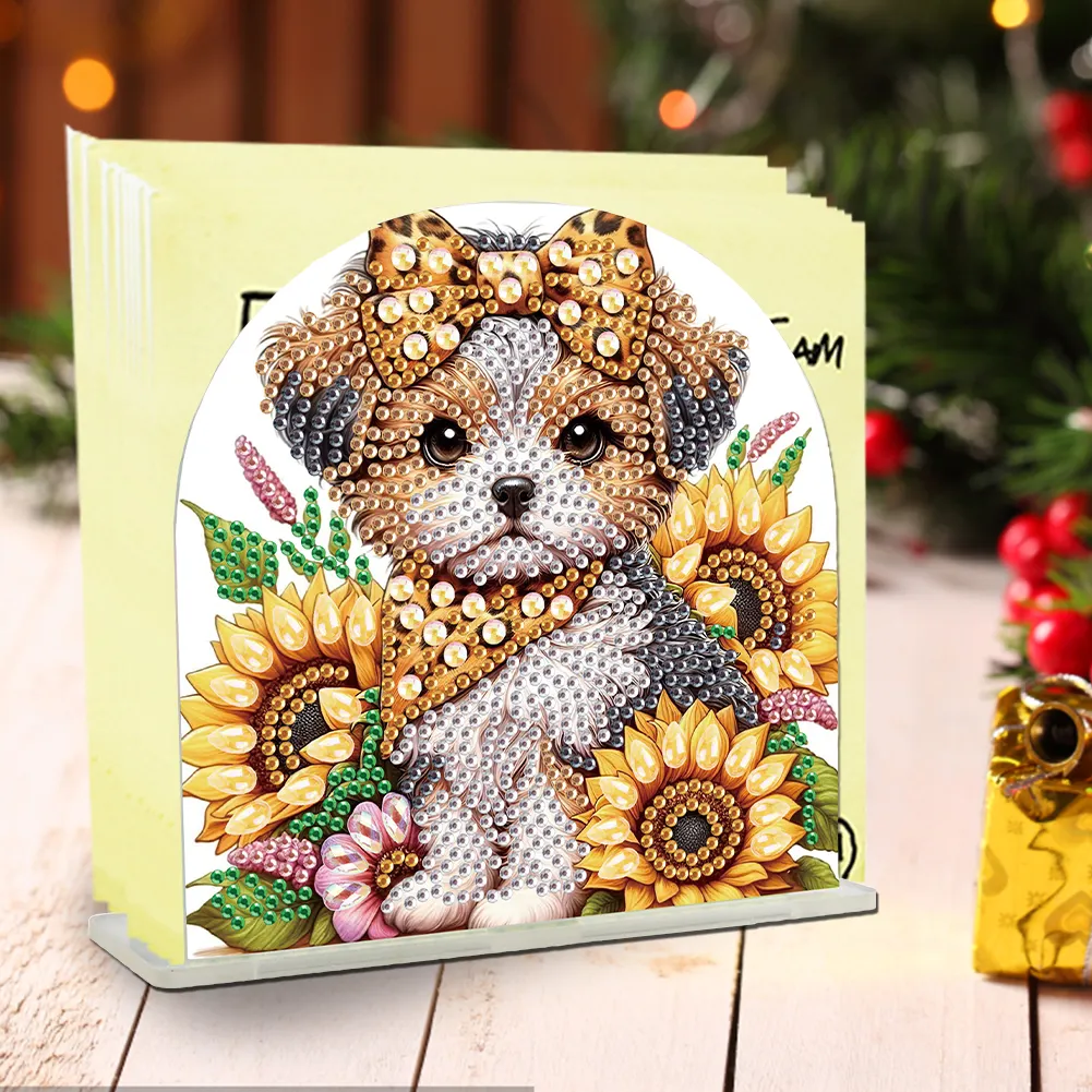 DIY Sunflower Puppy Acrylic Napkin Holder Diamond Painting Kit for Home Table Decor
