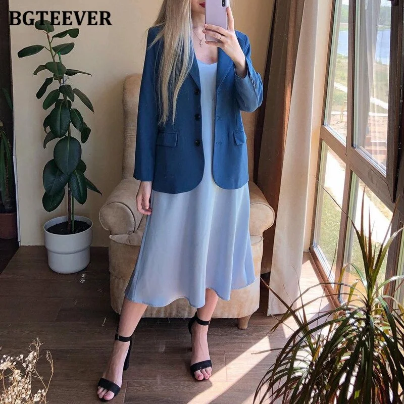 BGTEEVER Elegant Office Ladies Loose Single-breasted Blazer Women Solid Notched Collar Suit Jackets 2021 Spring Outwear Femme