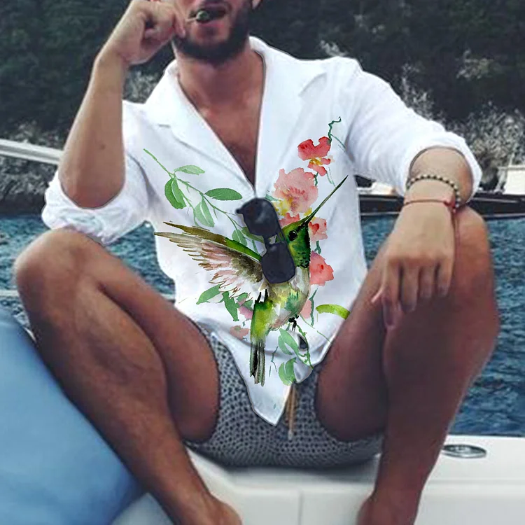 Pre-sale Men's casual shirt hummingbird print shirt