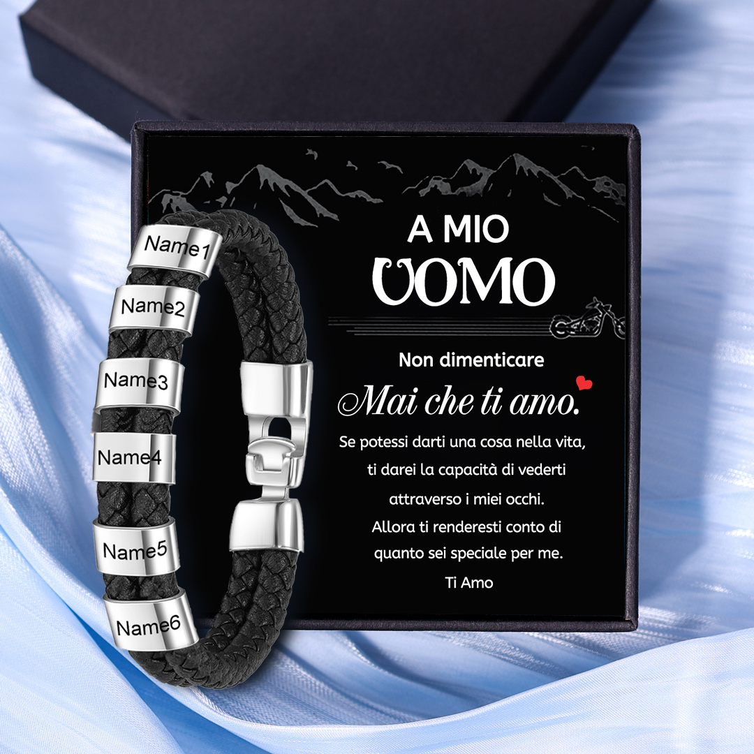 A MIO UOMO-Bracciale in pelle 2 nomei personalizzati regalo coppia