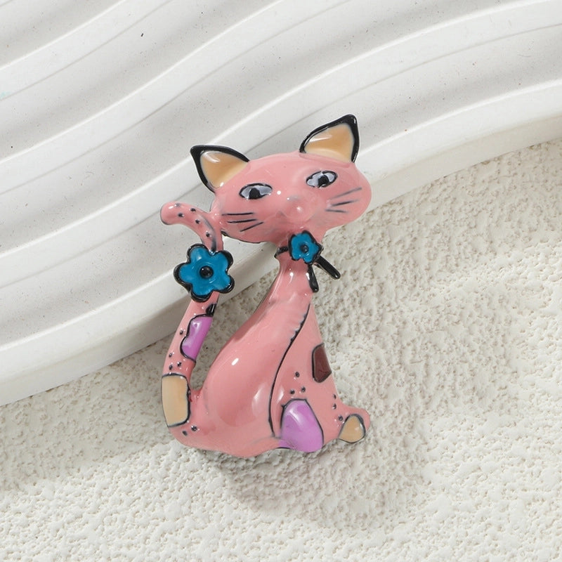 Cute Pin Cartoon Cat Alloy Enamel Unisex Brooches