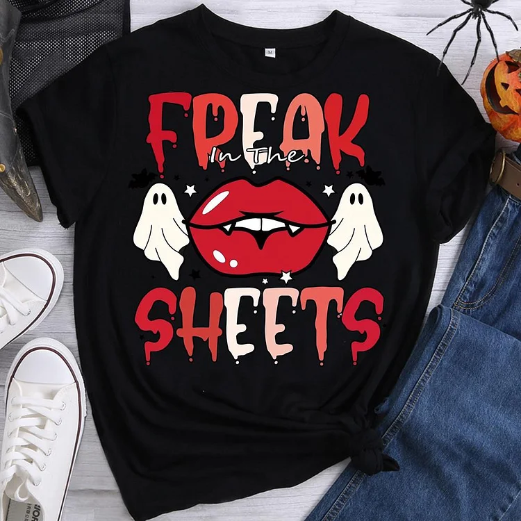 Halloween Spooky Lips Round Neck T-shirt-0018587