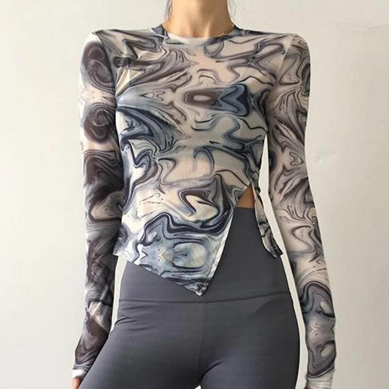 2021 Fairy Grunge Shirt Basic Mesh Print Top Women E Girl Gothic Punk Style T-shirts Tees Clothes Street Tops Womens Clothing